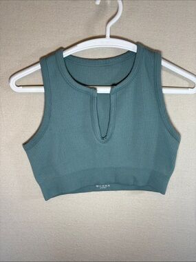 Sleeveless Ribbed Crop Tank Top - Teal Green